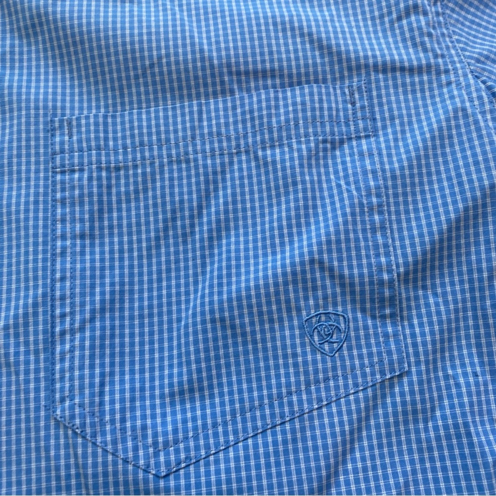 Ariat Pro Series Short Sleeve Shirt Mens Large Button Down Blue Plaid - Picture 9 of 11
